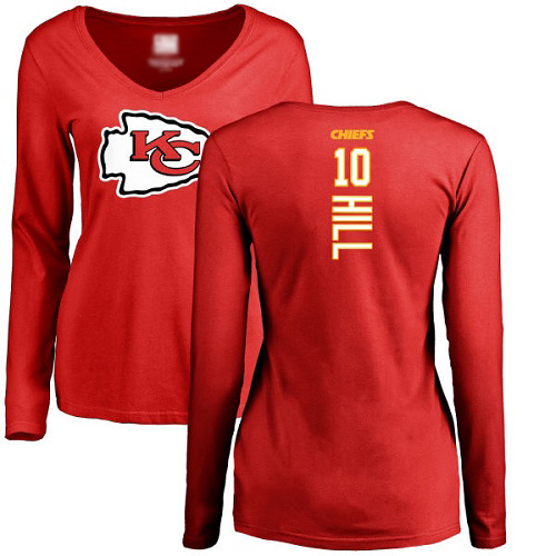 Women Football Kansas City Chiefs #10 Hill Tyreek Red Backer Slim Fit Long Sleeve T-Shirt